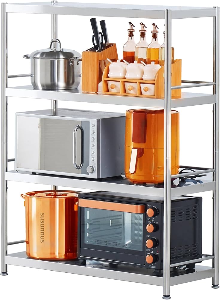 Amazon｜susunnus ステンレス製 オープンシェルフ 幅80 4段 キッチン